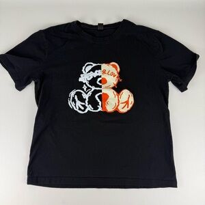 ROMWE Black Graphic Tee with Bear Design